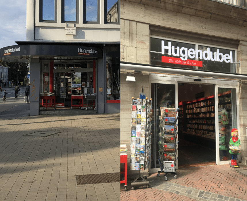 Hugendubel in Göttingen - Außenansichten der beiden Filialen